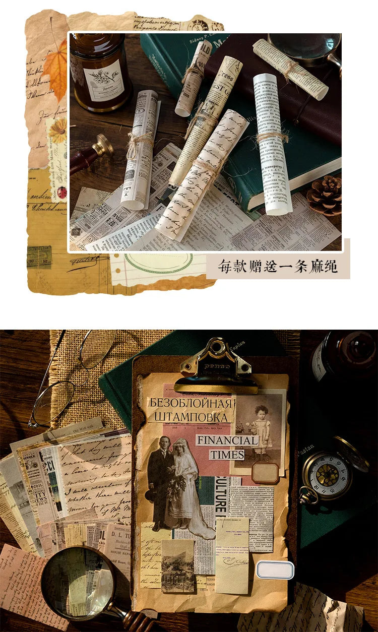 Collection de vieux papiers, lettres, timbres et documents vintage arrangés sur une surface en bois.