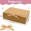 A brown kraft paper gift box with a satin ribbon tie shown next to its dimensions.