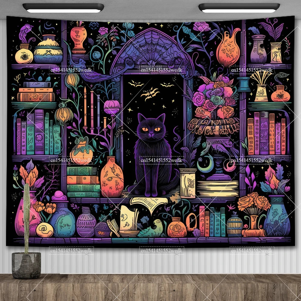 Enchanted Library Staircase Tapestry Wall Hanging
