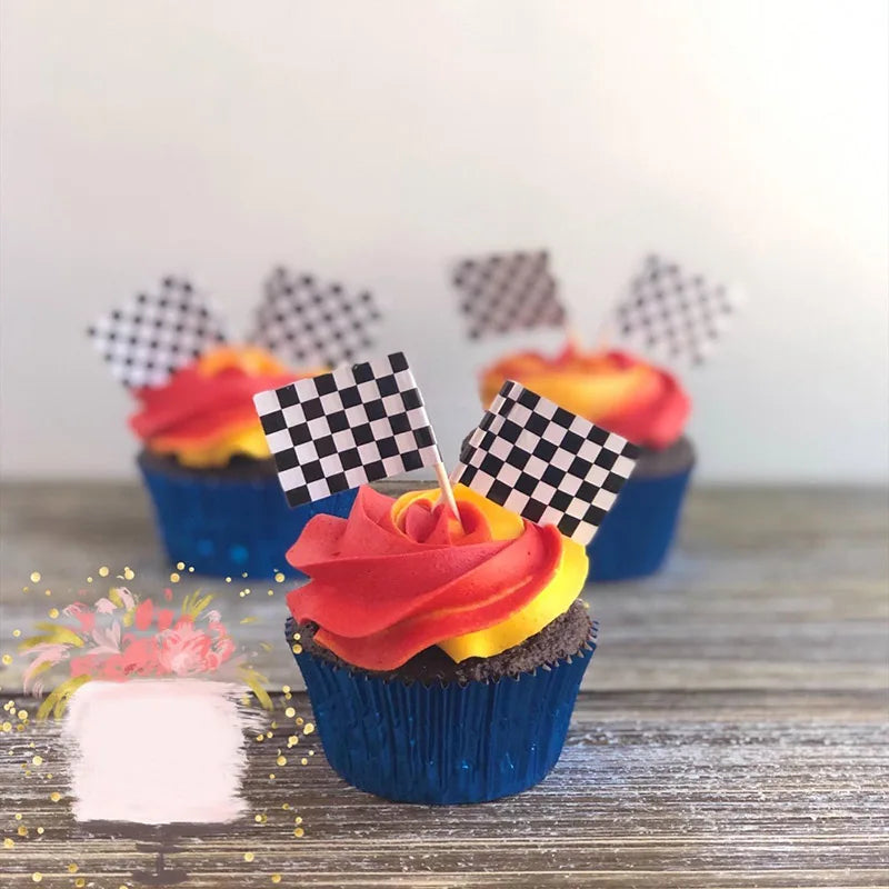 Checkered Racing Flag Toothpicks for Cupcakes & Party Decor