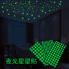 Green glow-in-the-dark star stickers decorating the ceiling in a dark room.