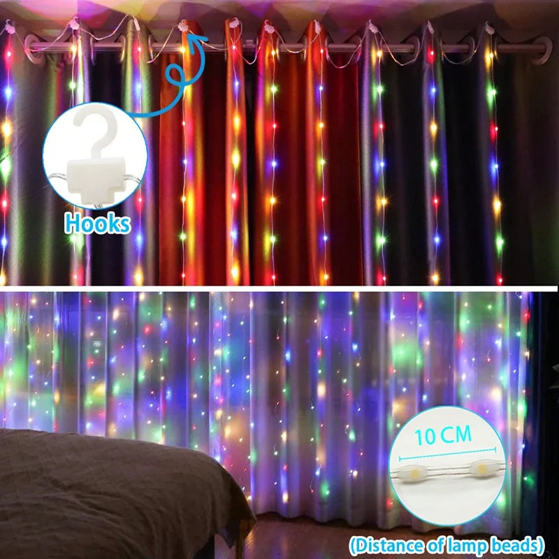USB LED Curtain Lights with Remote – 8 Lighting Modes for Weddings & Home Decor
