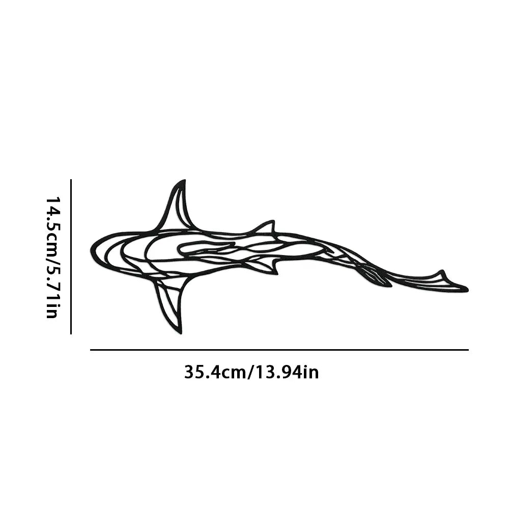 A black line sculpture of a shark, inspired by the ocean, shown in a profile view.