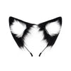A pair of black and white furry fox ears headband for cosplay or themed parties.