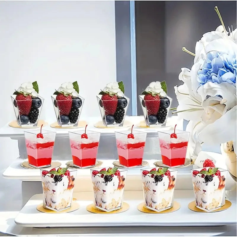 Clear Plastic Mini Dessert Cups with Spoons – Square Parfait & Appetizer Bowls for Parties