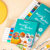 A set of acrylic markers in various colors and sizes is displayed, showing multiple marker sets and individual markers.