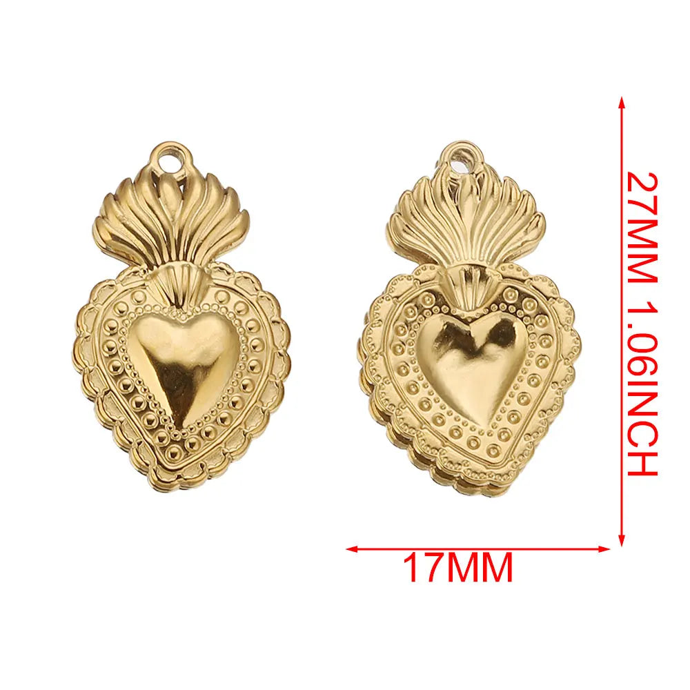 Gold Sacred Heart Charms for Jewelry Making