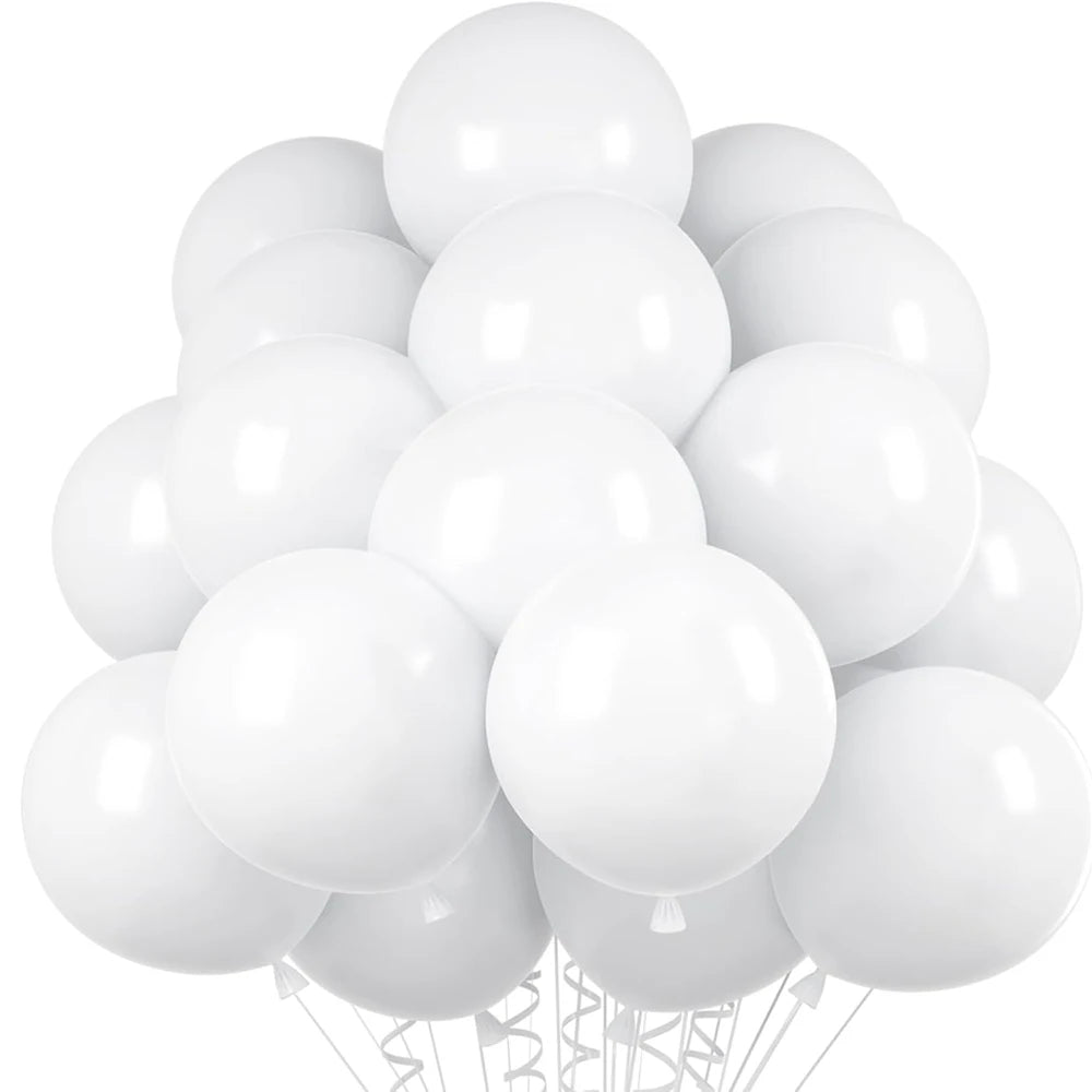 A cluster of white latex balloons tied together for parties and celebrations