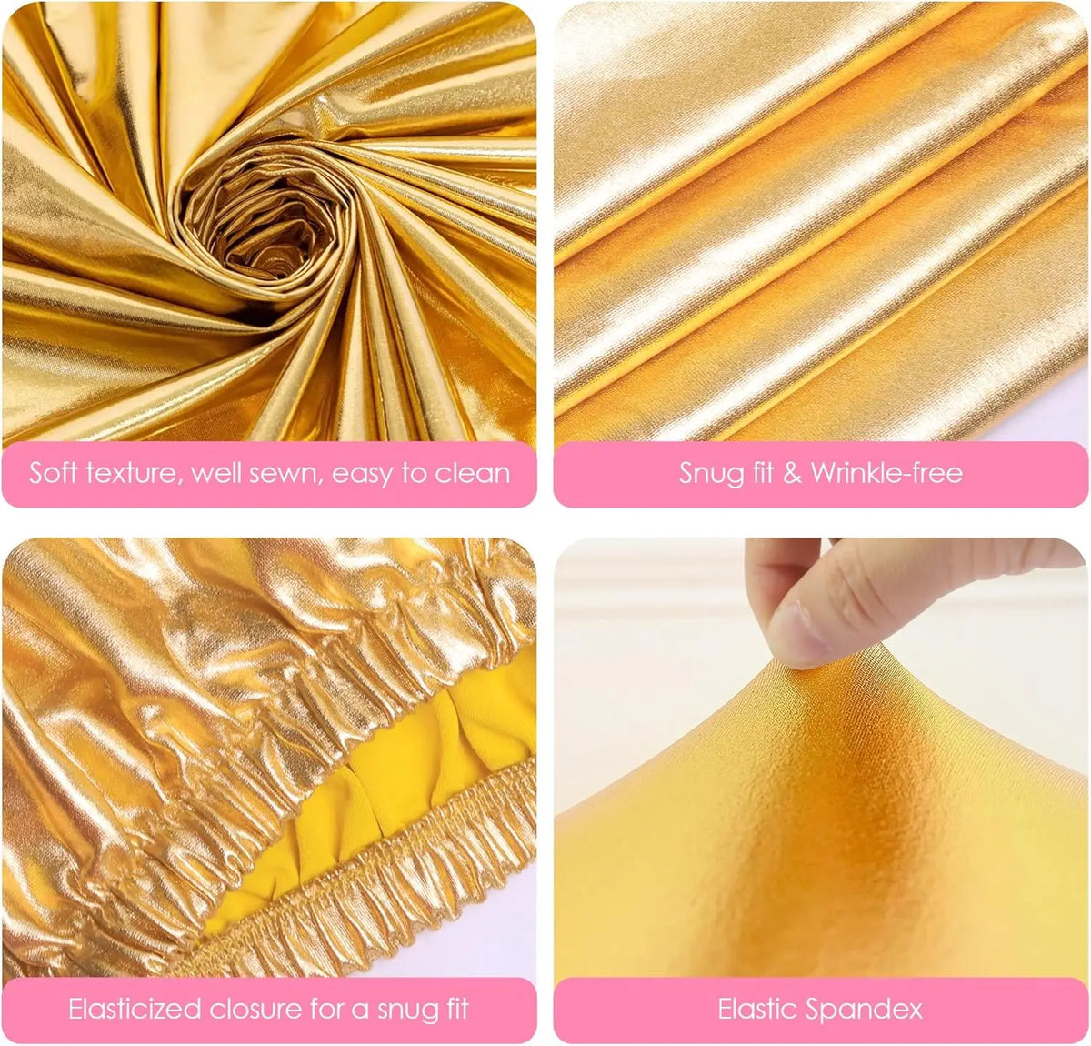 Close-up view of a golden yellow spandex cylinder stand cover fabric showing texture and elasticized closure.