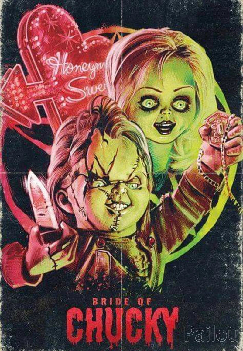 A diamond painting kit featuring a portrait of Chucky the horror doll.