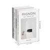 A set of five decorative faux books with the title MIGNON in modern typography and interior inspiration imagery.
