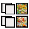 A set of black magnetic diamond painting frames displaying a colorful cottage scene and a floral arrangement.