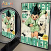 A framed canvas wall art print featuring characters from Hunter x Hunter anime in a vibrant green and black design.