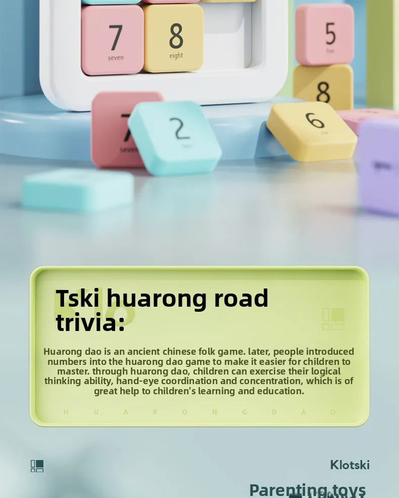 A set of colorful magnetic sliding number puzzles featuring numbers 2 through 8 on a light surface.