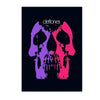 A dark poster featuring a stylized skull design with purple and pink hues, inspired by the Deftones band.