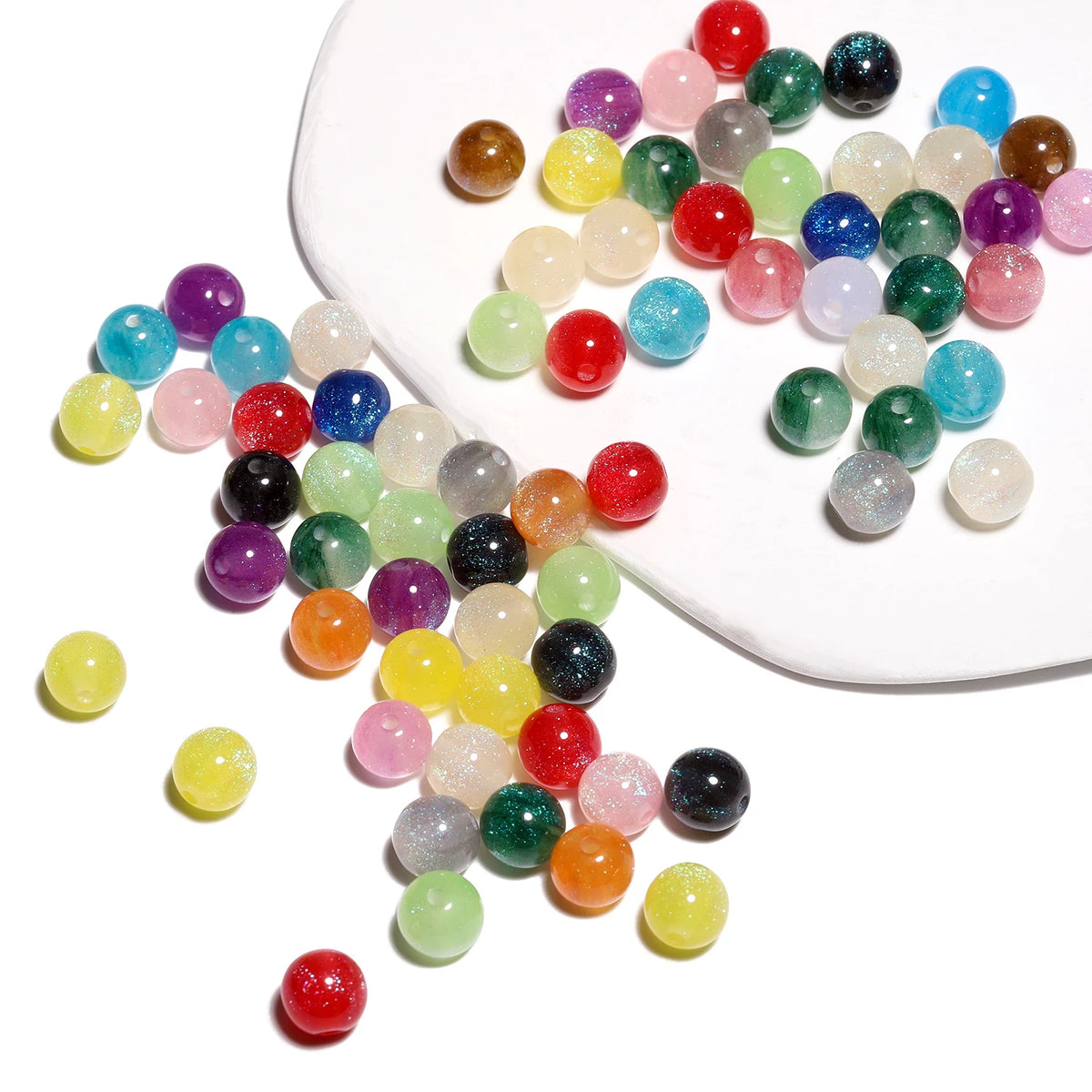 8mm Multicolor Glitter Resin Beads - 50 Pack for Jewelry Making
