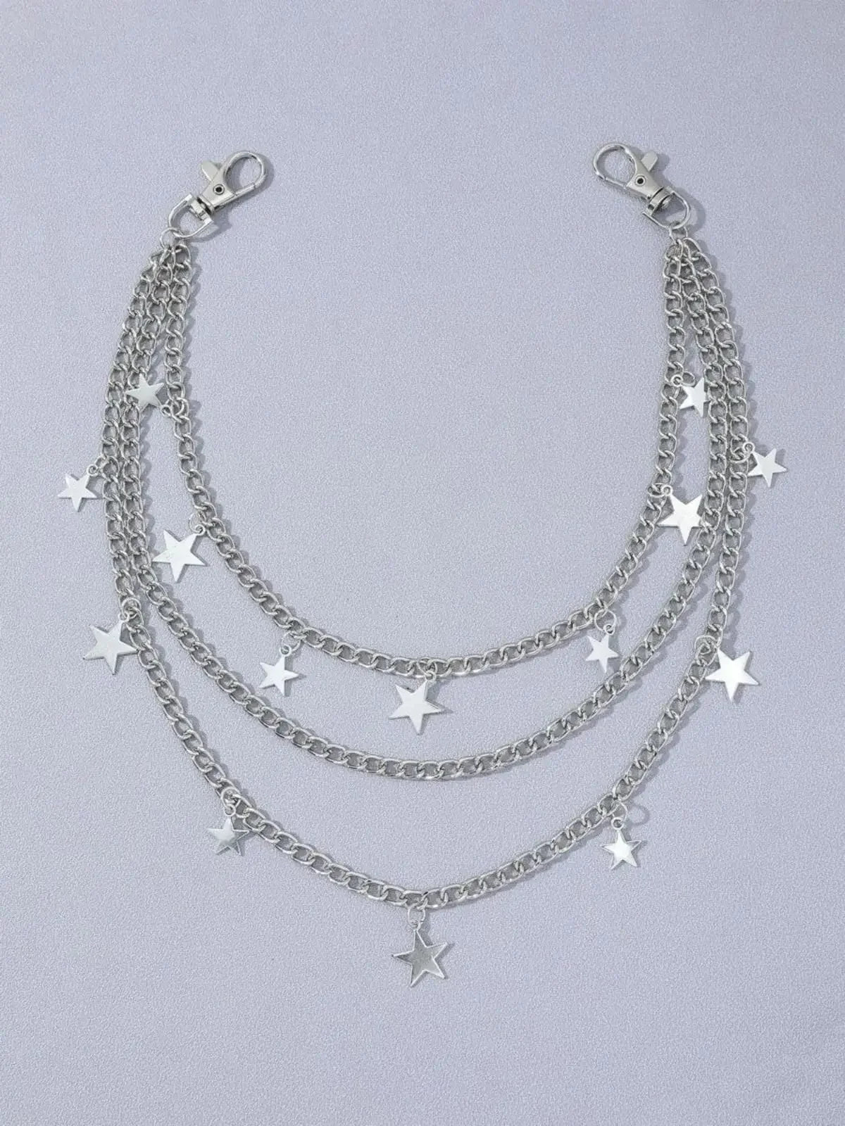 Silver Y2K star charm layered chain belt necklace