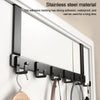 Black heavy duty aluminum door hooks with six capacity mounted on a white wall.