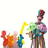 Multicolor latex modeling balloons with a hand pump, featuring various fruit and floral shapes.