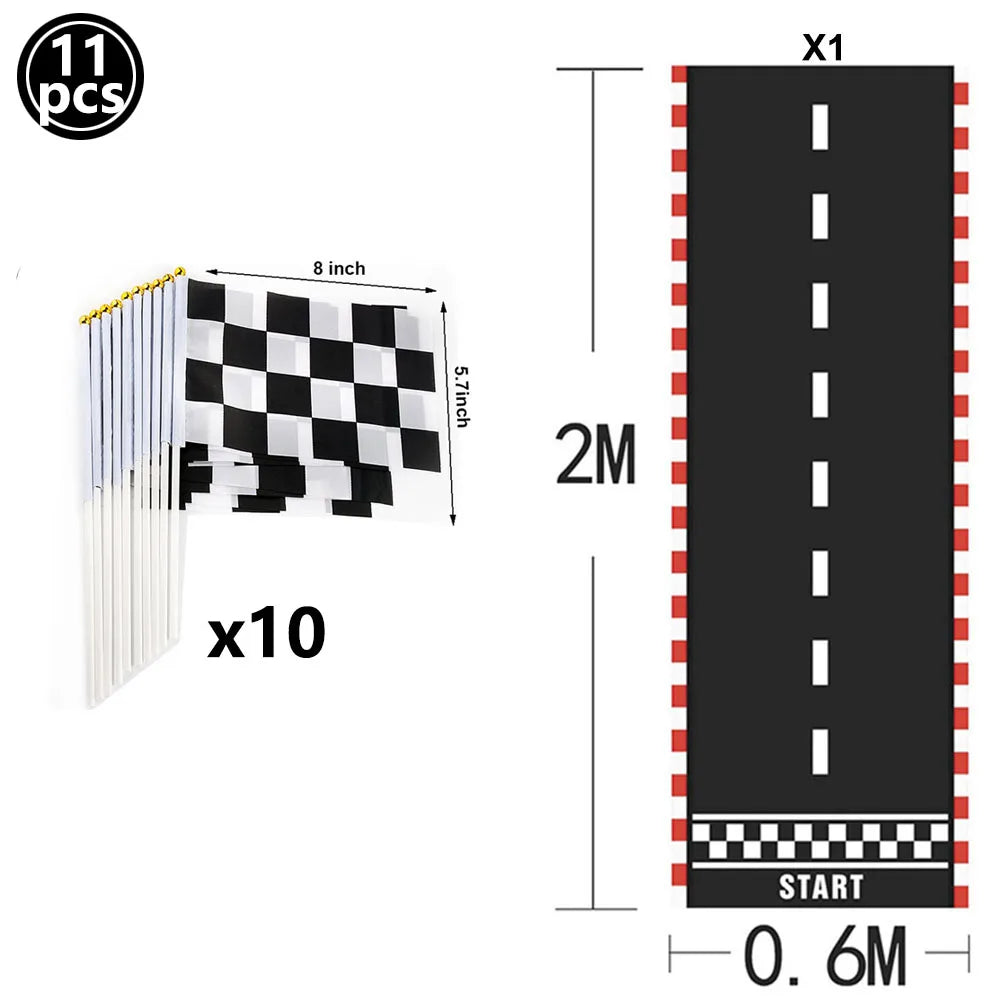 Race Car Birthday Party Balloon Decoration Set with Traffic Lights, Cones & Checkered Flags