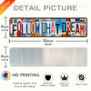 A detail picture of a vintage aluminum metal wall art sign with the words FOLLOW THAT DREAM on a rectangular plaque.