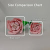 Comparison chart showing a big size and small size of pink DIY rose flower building blocks.