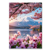 A vibrant diamond painting depicting cherry blossoms and Mount Fuji under a blue sky.