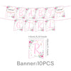 Pink banner set with letters baby girl and a sweet baby design for a baby shower