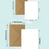 Two personalized photo greeting cards are shown next to their kraft paper envelopes, illustrating the size of the cards and e