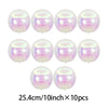 A set of ten iridescent pink and purple foil party balloons.