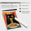A rolled canvas poster featuring a black cat eating noodles, used for art or decoration.