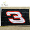 A black flag banner featuring a large red and white stylized number 3 design.