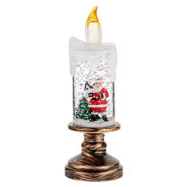 A festive snowflake candle music box with a wind lamp effect featuring a Santa figure inside.