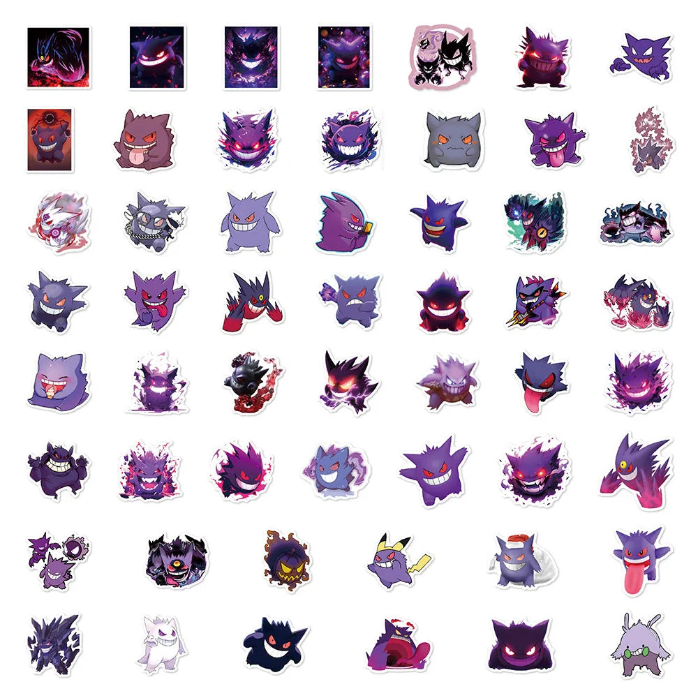 A collection of various anime and cartoon character decals stickers in different colors and styles.