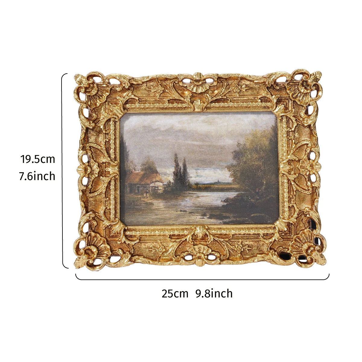 Antique Gilded Resin Photo Frame with Ornate Relief Design