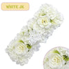 A bouquet of white hydrangeas and roses used as a floral panel for weddings and events.