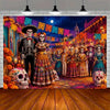 Day of the Dead Skeleton Carnival Backdrop for Halloween Party Decorations