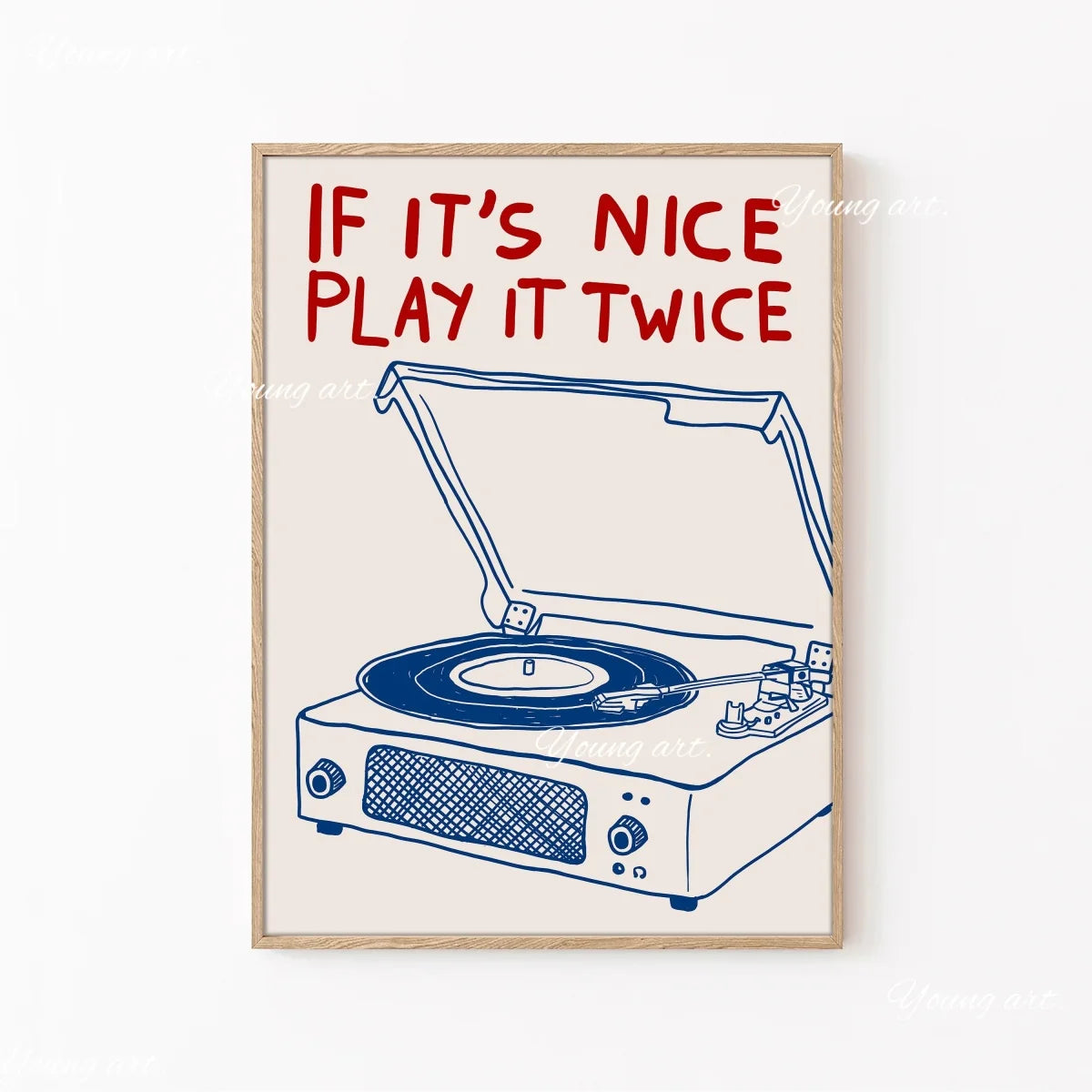 A line drawing of a vintage turntable with the text If it's nice play it twice above it.
