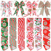 Red and white candy cane striped burlap ribbon with green accents and wired edges for crafting.