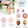 A kit for a balloon combination featuring pink and white balloons, including various sizes and colors.