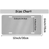 Size chart for a custom metal license plate measuring 5.8 inches by 6 inches.