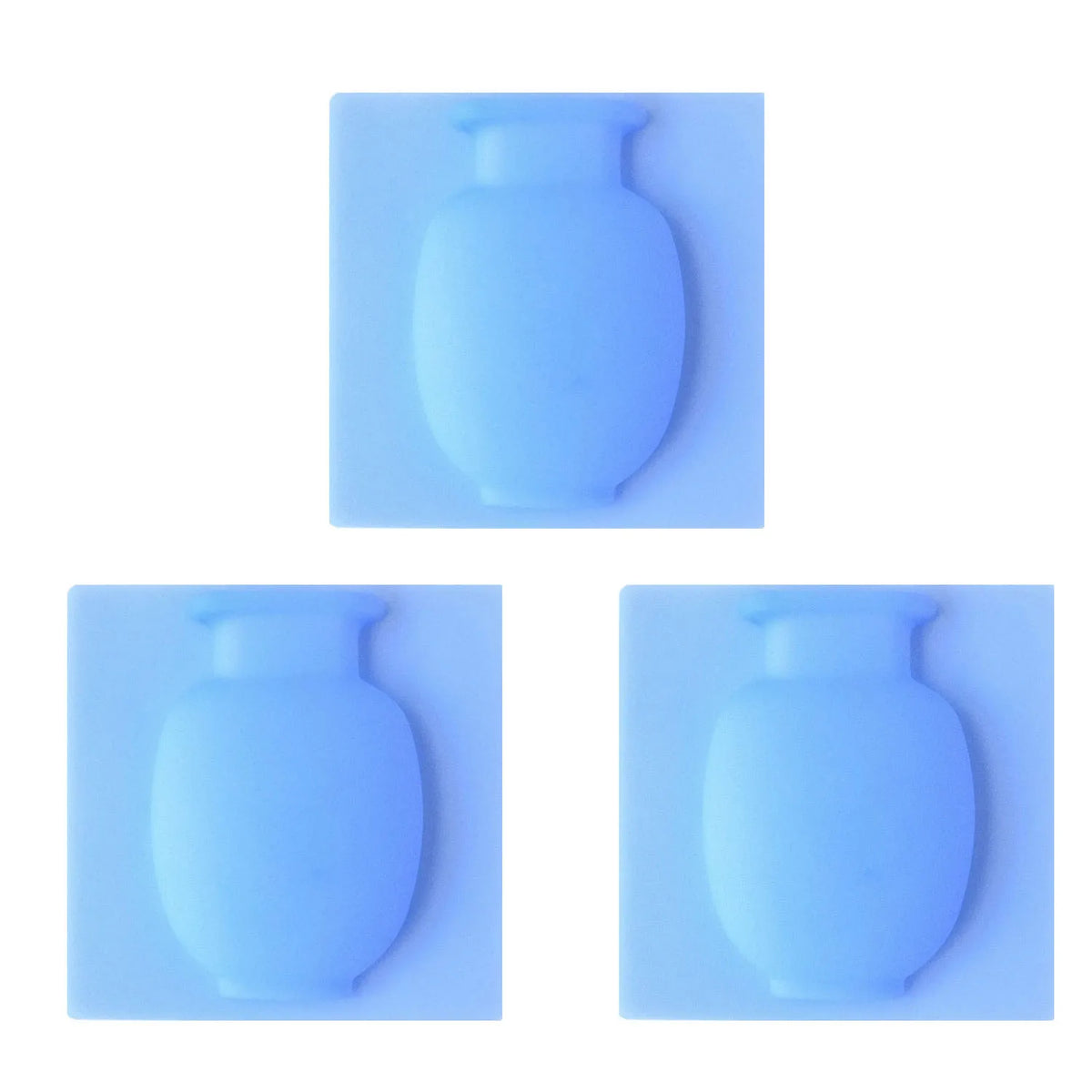 Two light blue flexible self-adhesive wall flower vases with rounded bodies and narrow necks.