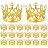 A set of gold and pearl mini crown cake toppers and decorations for weddings and birthdays