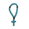 Handmade 33-knot Orthodox prayer rope with a cross charm in light blue.