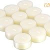 Twelve natural beeswax tealight candles in white wax are displayed on a white background.