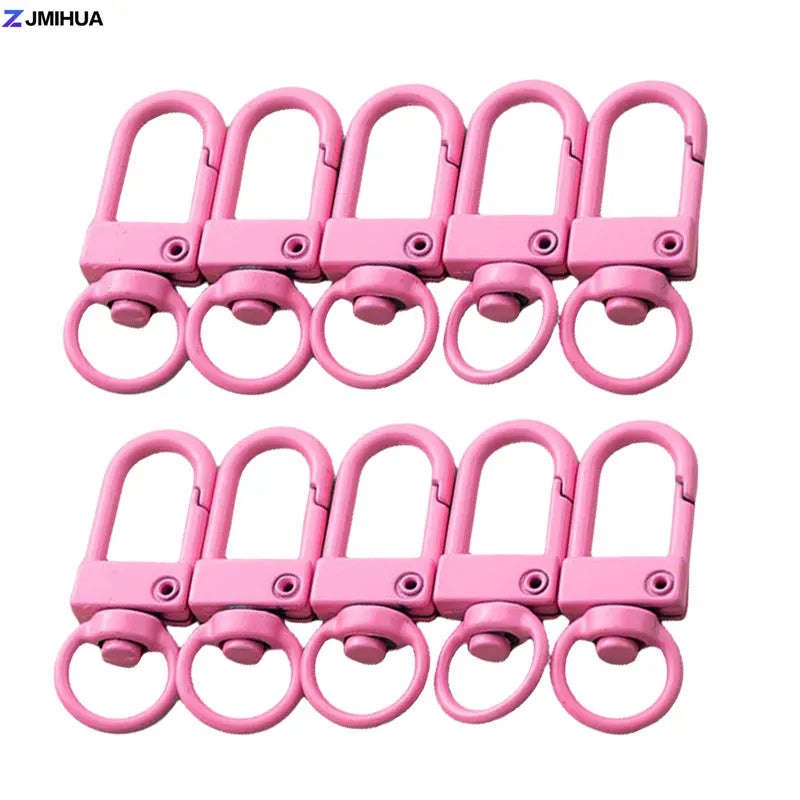 A set of pink lobster clasp hooks for jewelry making and DIY crafts