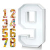 A white fillable cardboard number 9 displayed in a hexagonal shape.