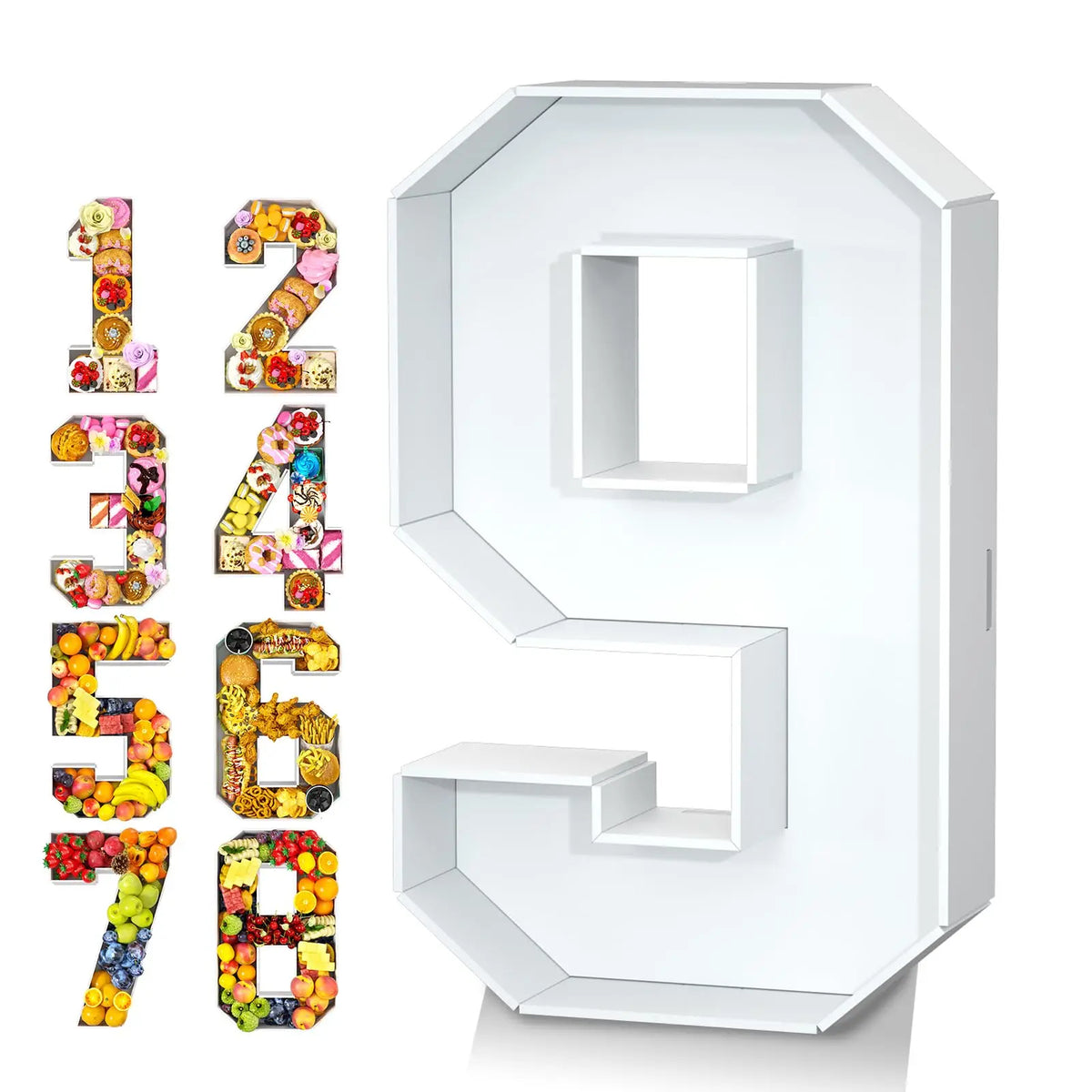A white fillable cardboard number 9 displayed in a hexagonal shape.