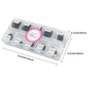 Una caja de plástico transparente con diversas tallas de extensiones de pestañas para volumen y efecto abanico.