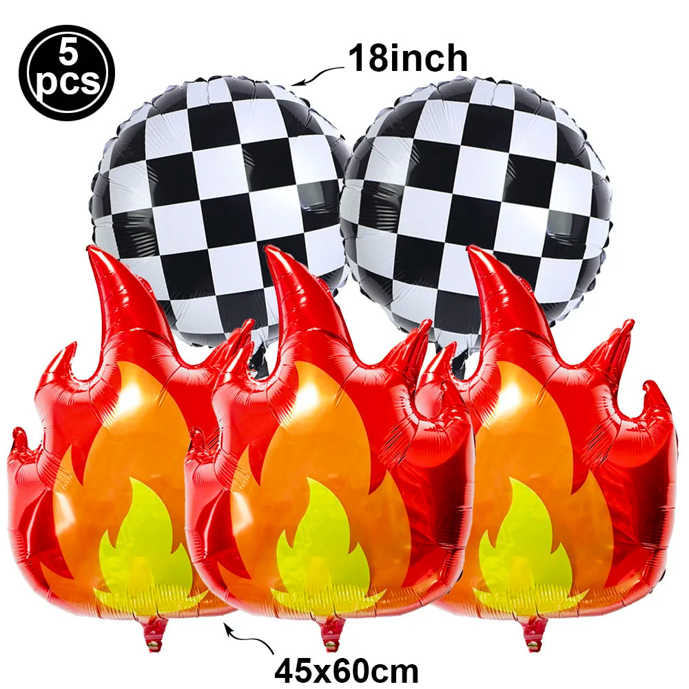 Race Car Birthday Party Balloon Decoration Set with Traffic Lights, Cones & Checkered Flags